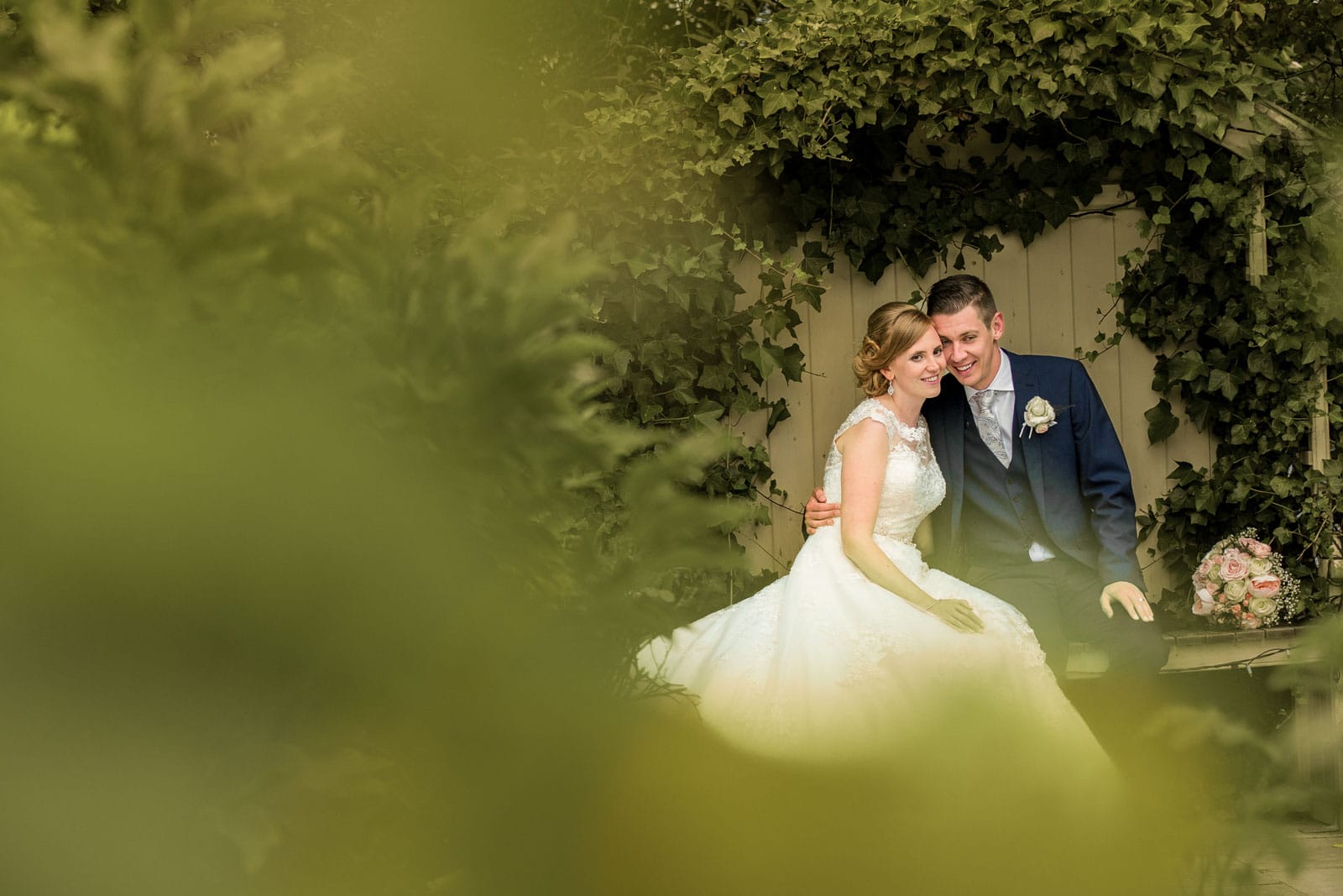 Bride and groom in the garden at Styal Lodge Wedding Venue Cheshire
