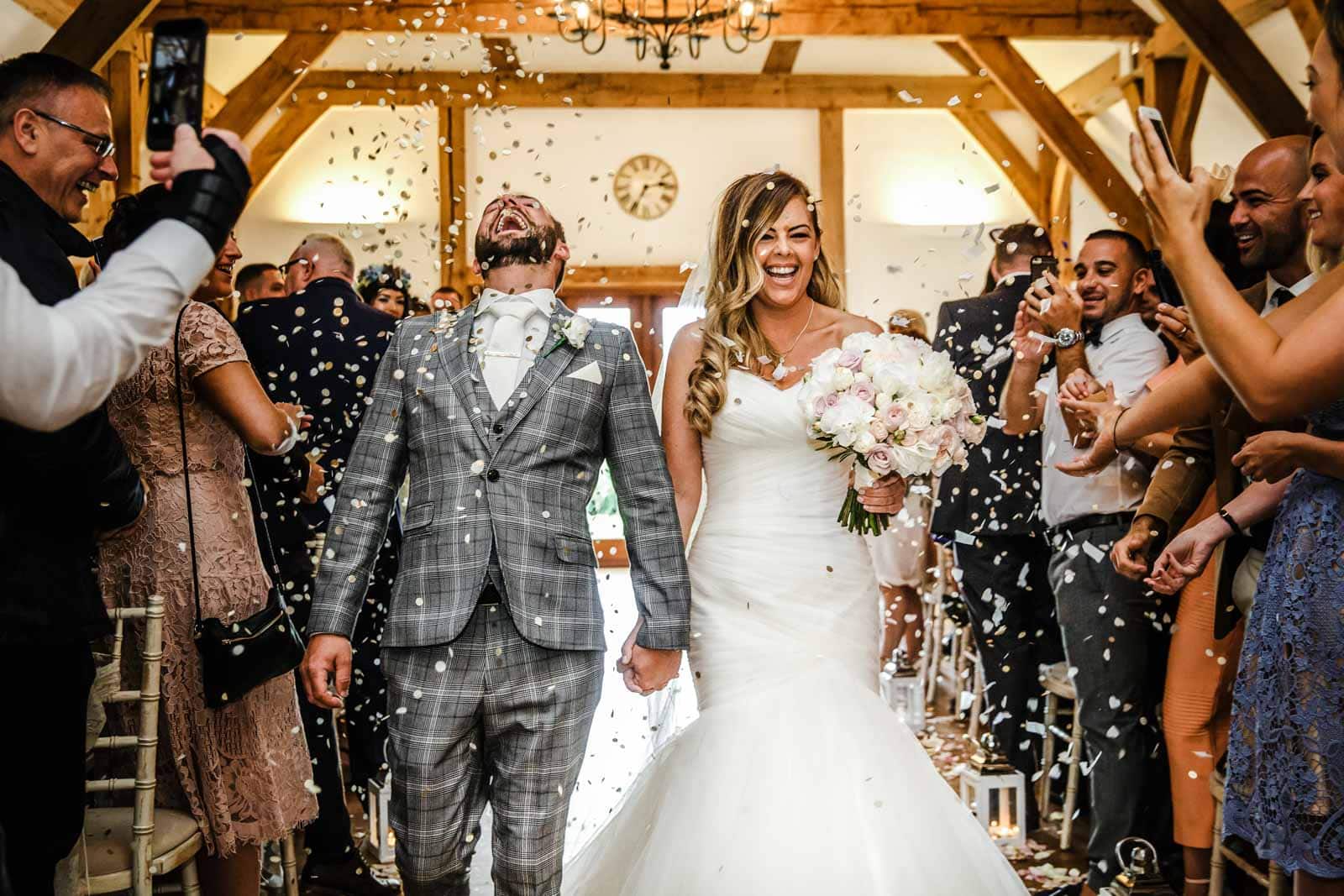 bride and groom just married at sandhole oak barn