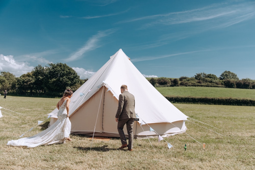 bride and groom in their wedding yurt at park house farm