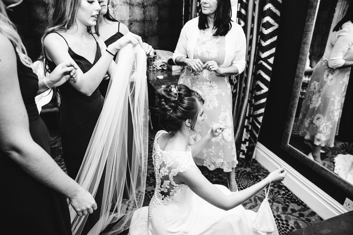 bride getting ready at thornton hall hotel