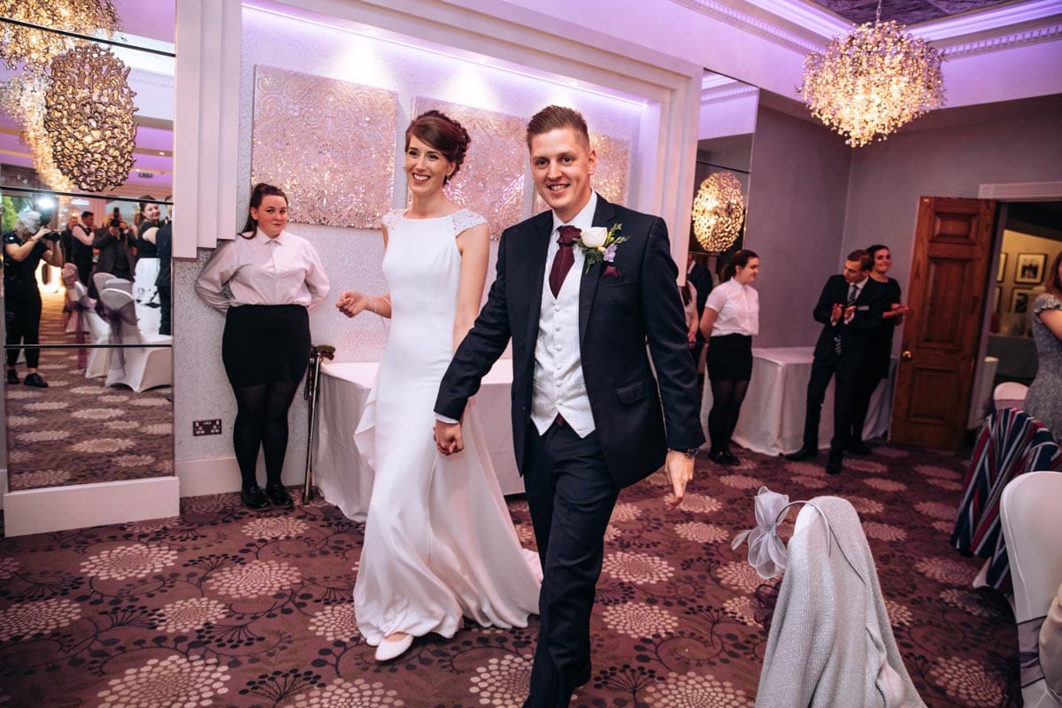 bride and groom entrance at thornton hall hotel