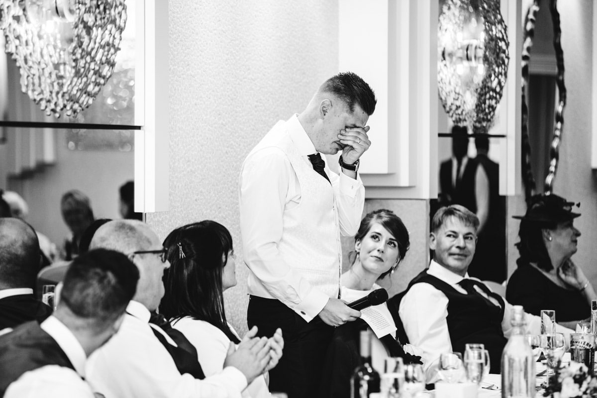 emotional groom at thornton hall hotel
