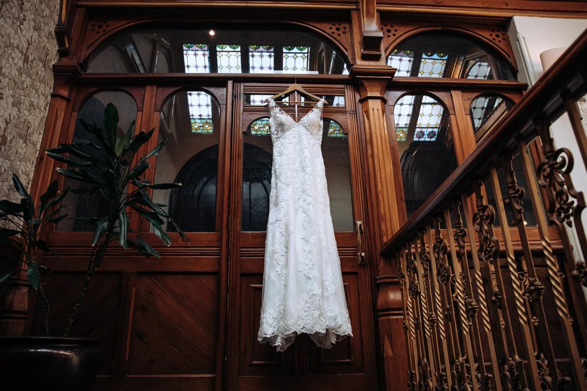 Dress hanging on the stairs