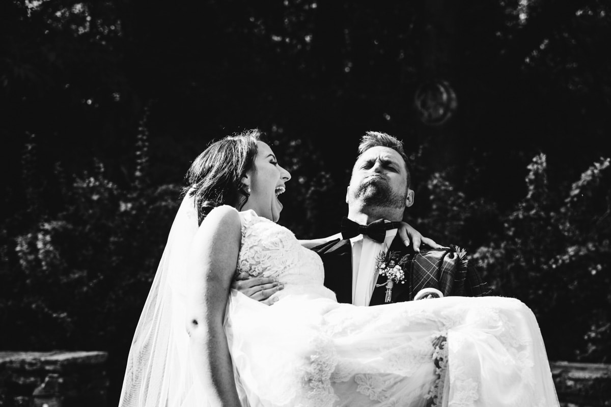 fun moment with bride and groom
