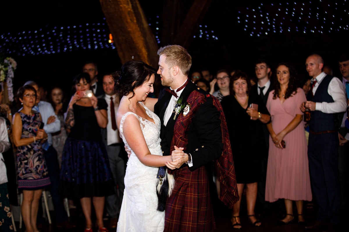 bride and groom dancing