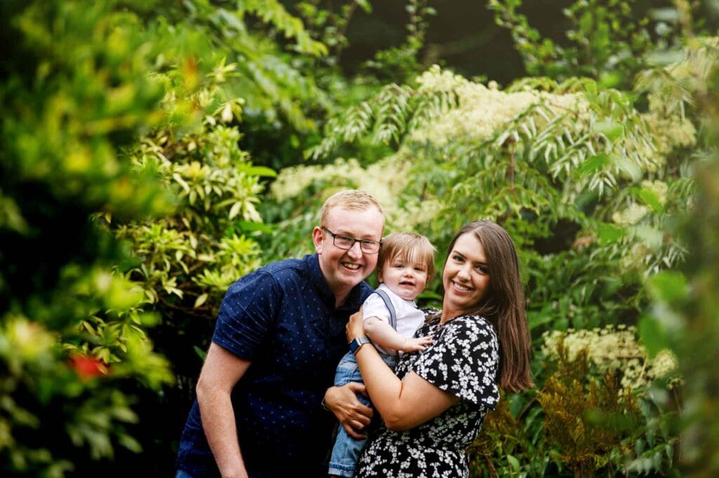 Laura & Liam with baby Henry at Walkden Gardens in Sale