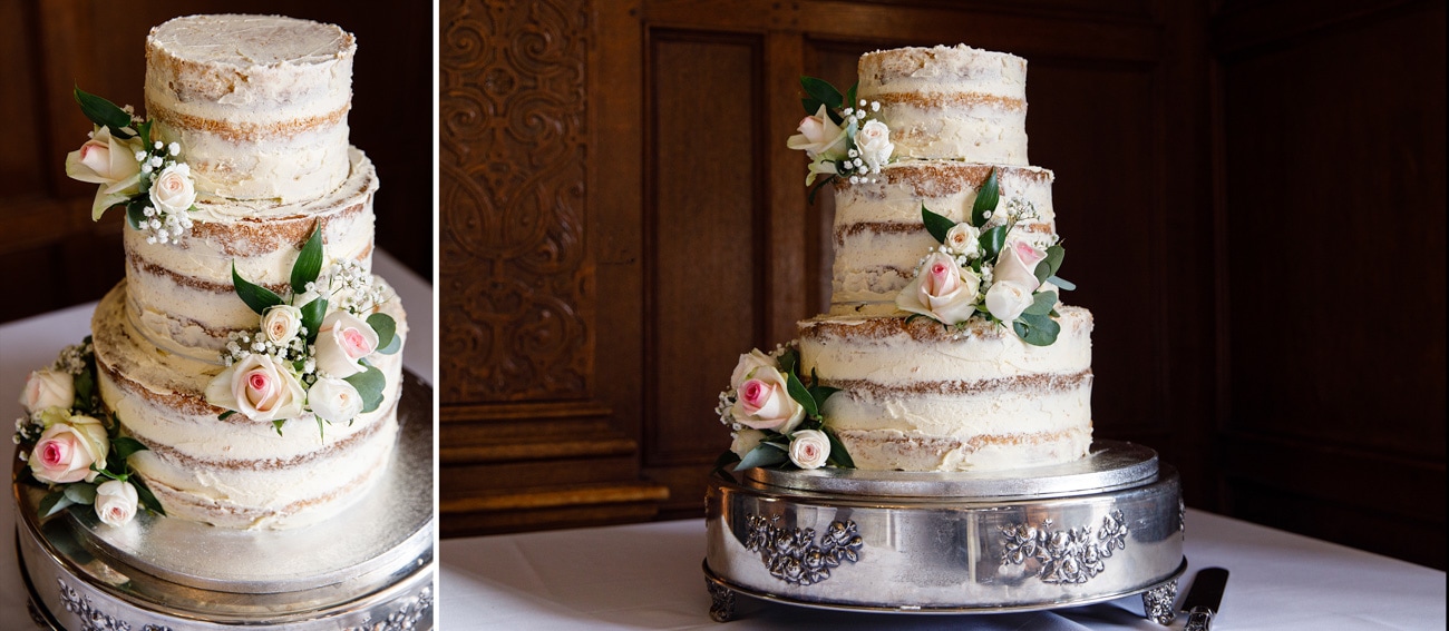 wedding cake on stand at inglewood manor
