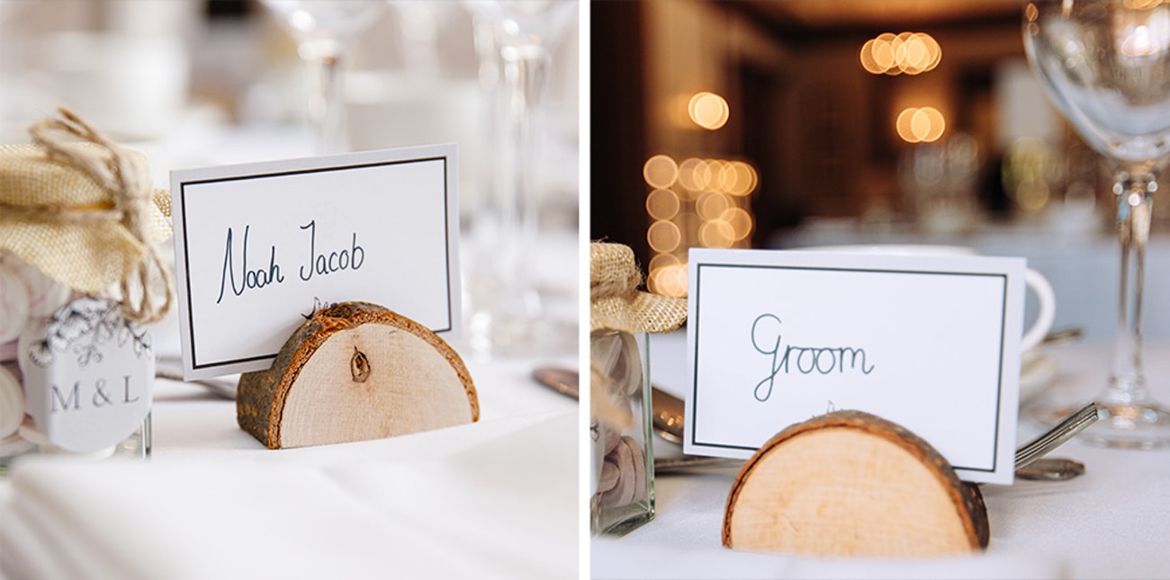 bride and groom place setting on table