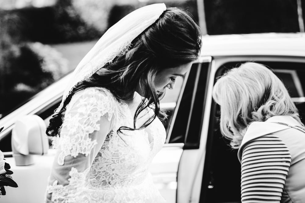 bride out of the car at st vincents in altrincham