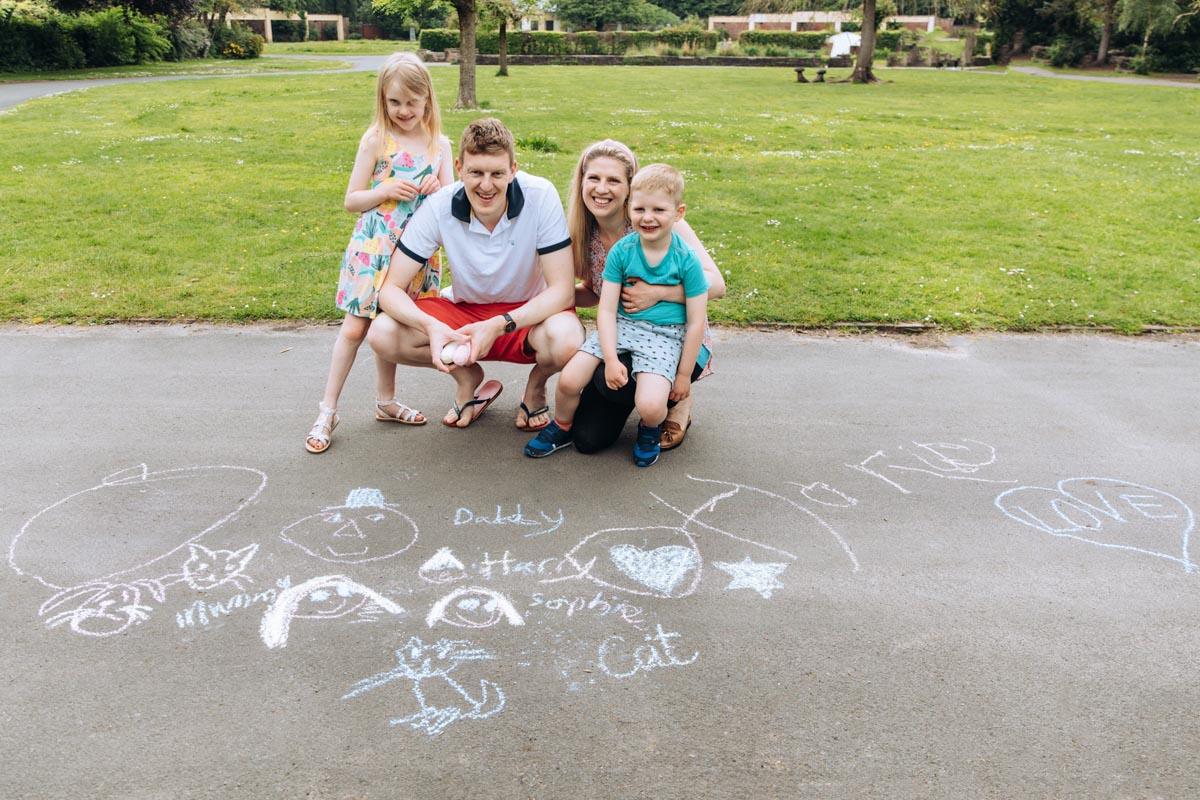 Family picture with chalk drawings