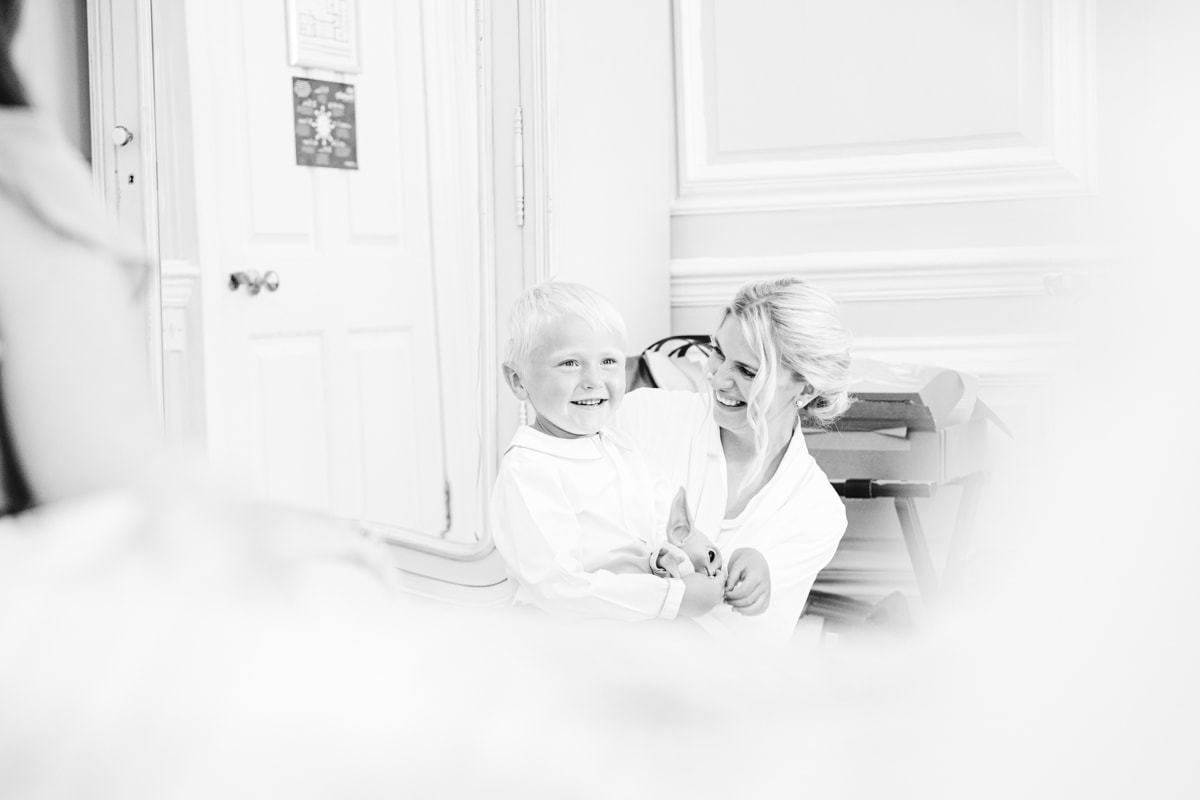 bride and her son getting ready at eshott hall