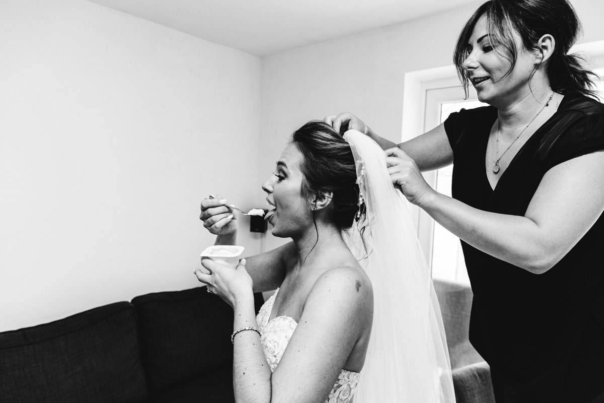 bride eating a yogart