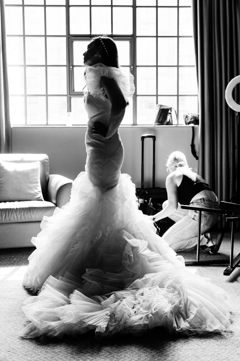 brides final touches before getting married at the titanic hotel liverpool