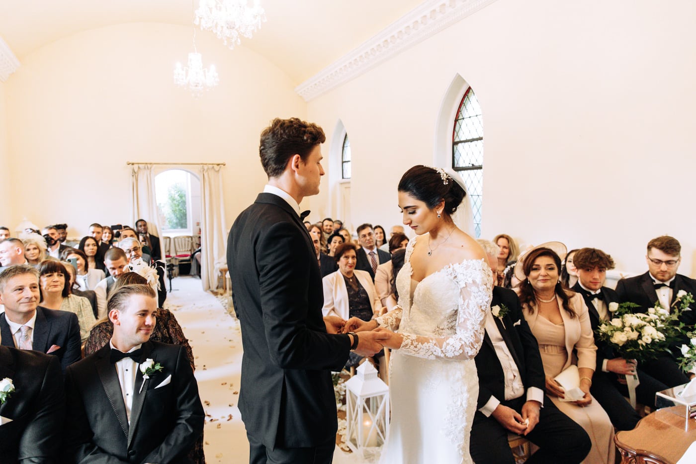 bride and groom at eshott hall wedding venue