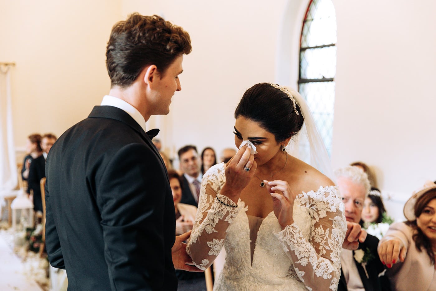 bride and groom at eshott hall wedding venue