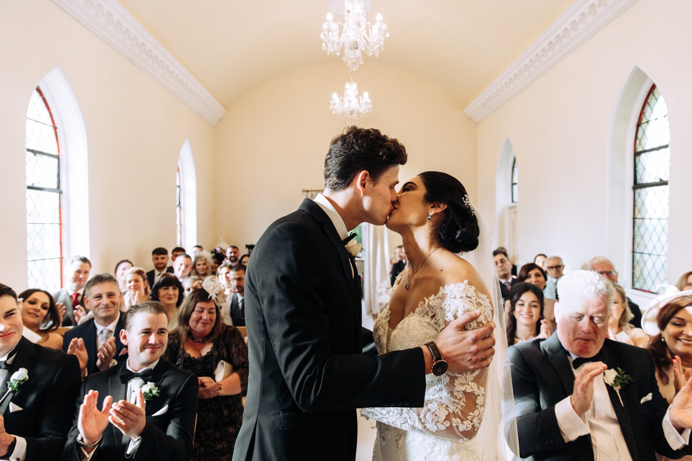 bride and groom at eshott hall wedding venue