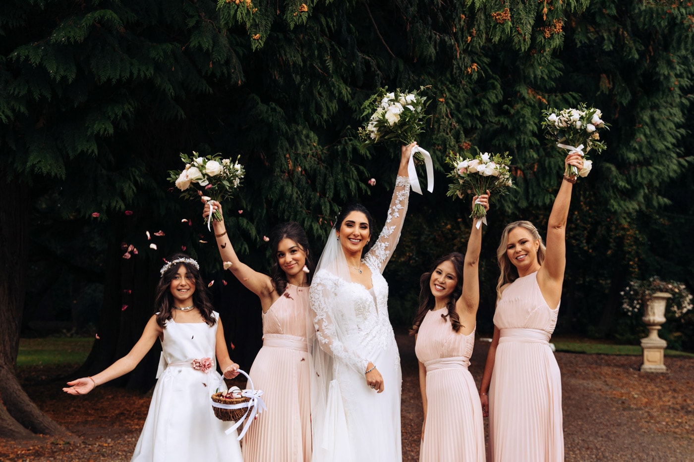 bridal party group photographs at eshott hall during their wedding day photography
