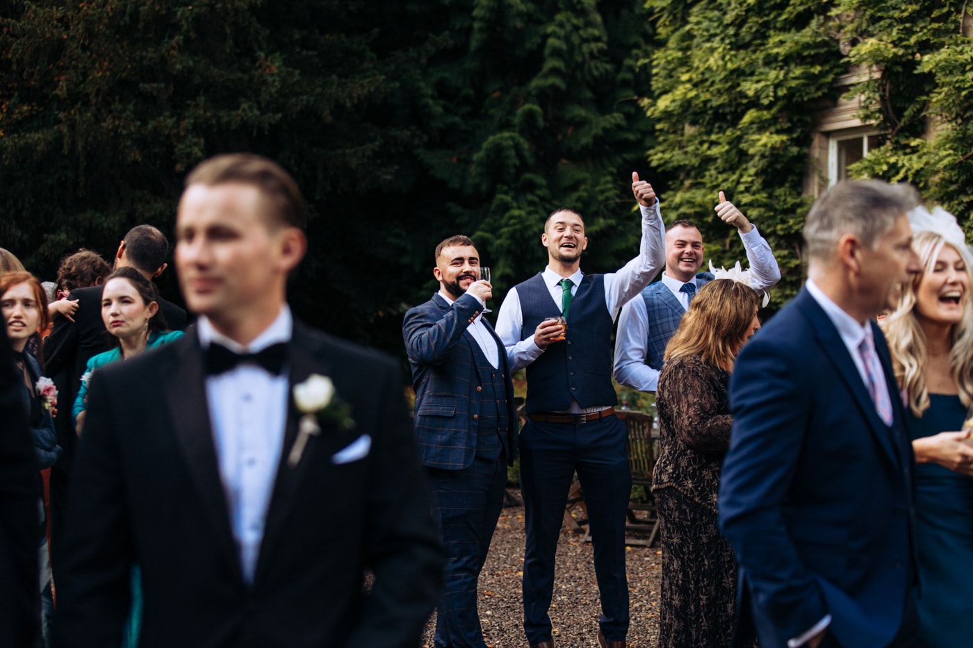bridal party group photographs at eshott hall during their wedding day photography