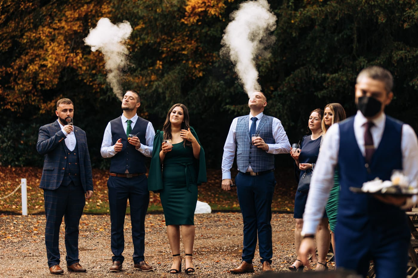 bridal party group photographs at eshott hall during their wedding day photography