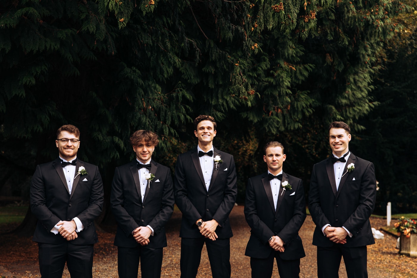 bridal party group photographs at eshott hall during their wedding day photography