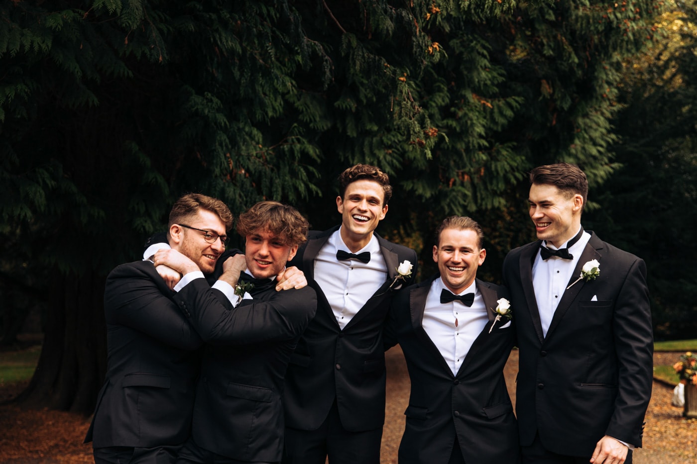bridal party group photographs at eshott hall during their wedding day photography