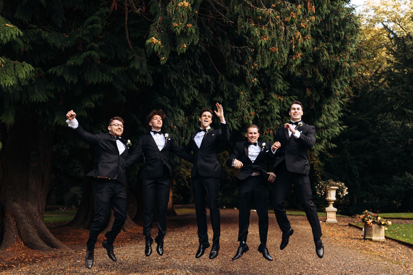 bridal party group photographs at eshott hall during their wedding day photography
