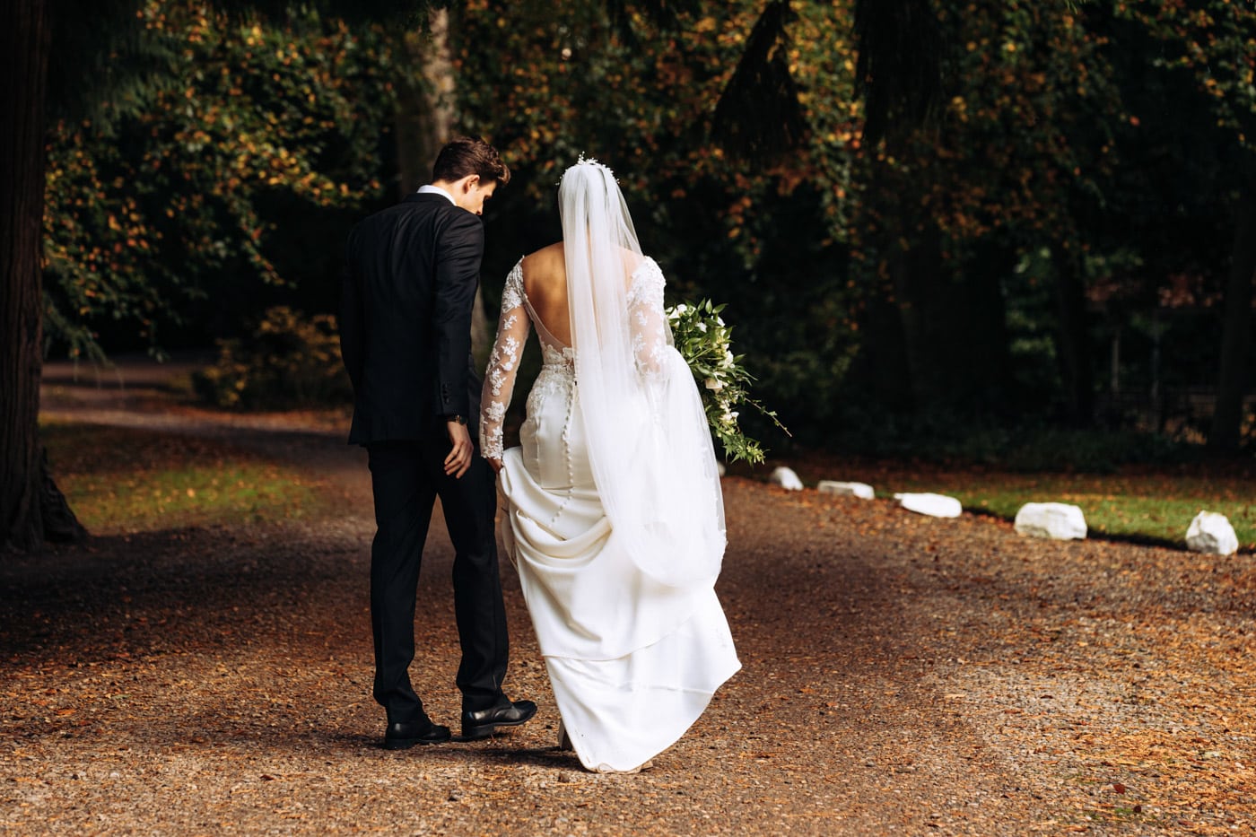 bride and groom at eshott hall wedding venue