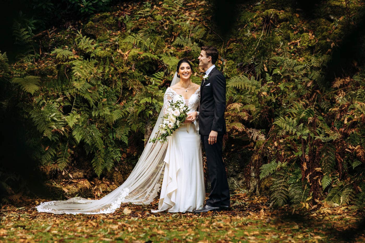 bride and groom at eshott hall wedding venue