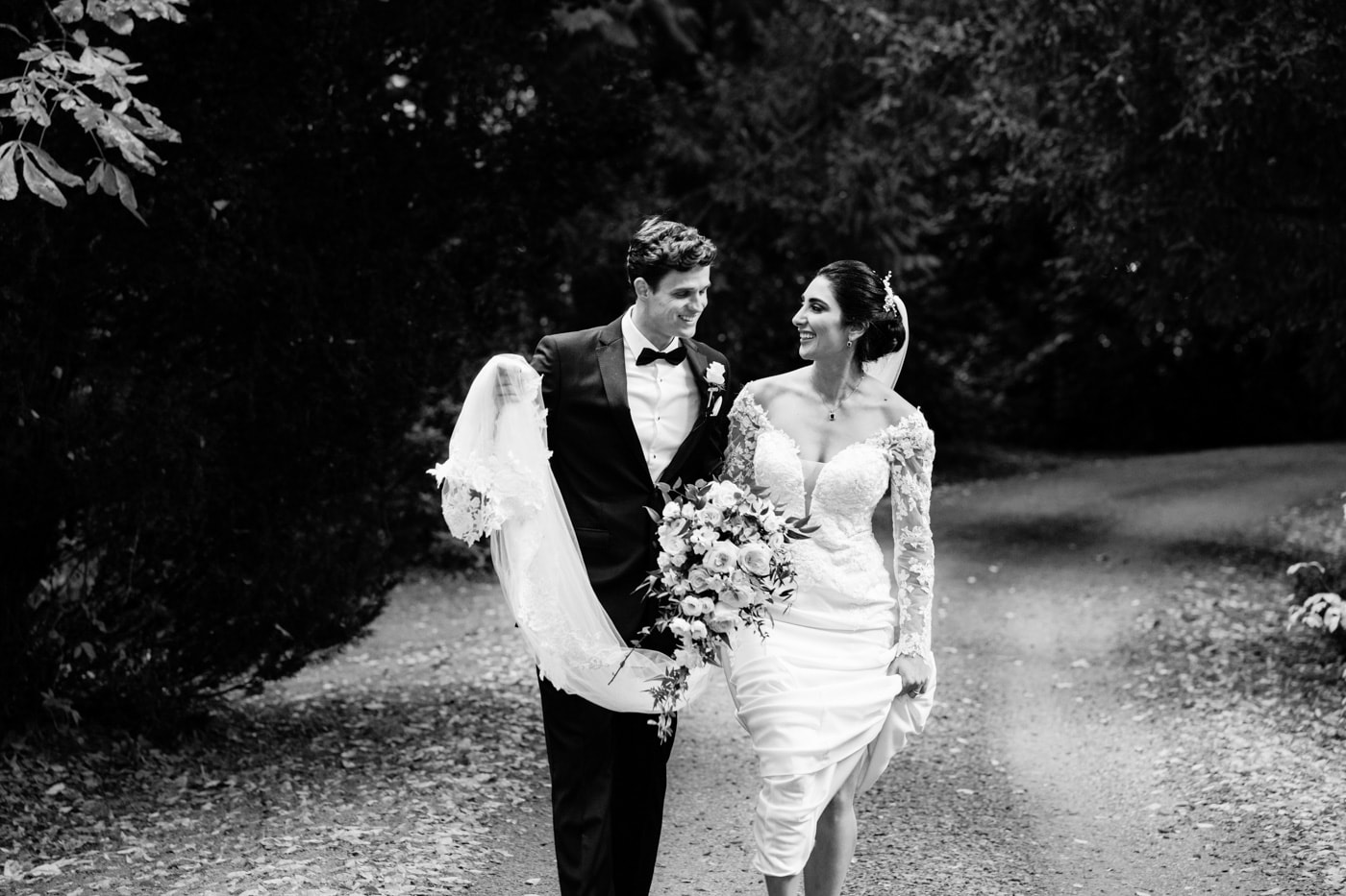 bride and groom at eshott hall wedding venue