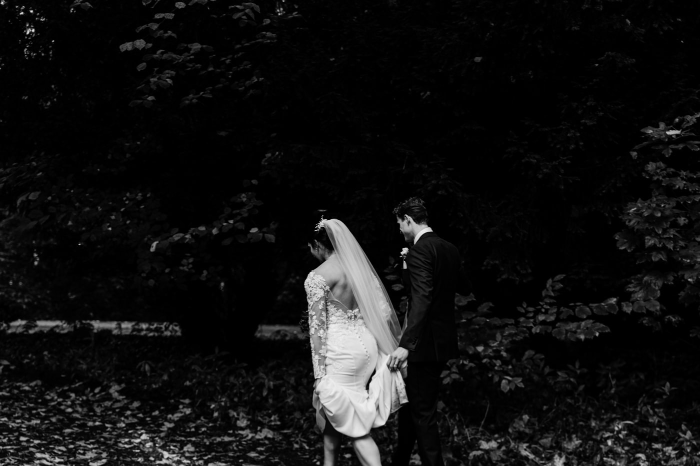 bride and groom at eshott hall wedding venue