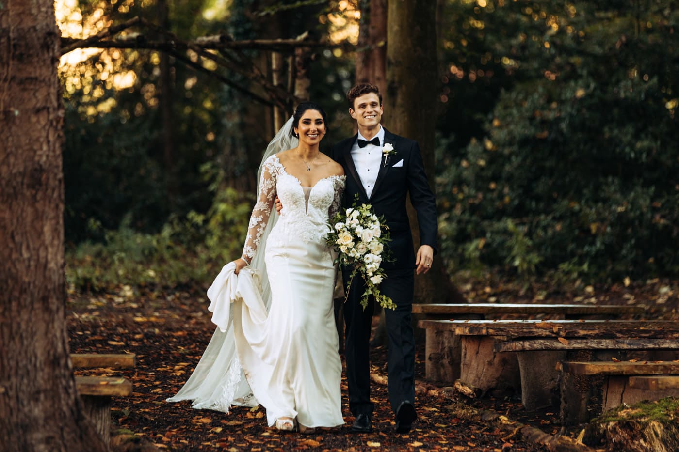 bride and groom at eshott hall wedding venue