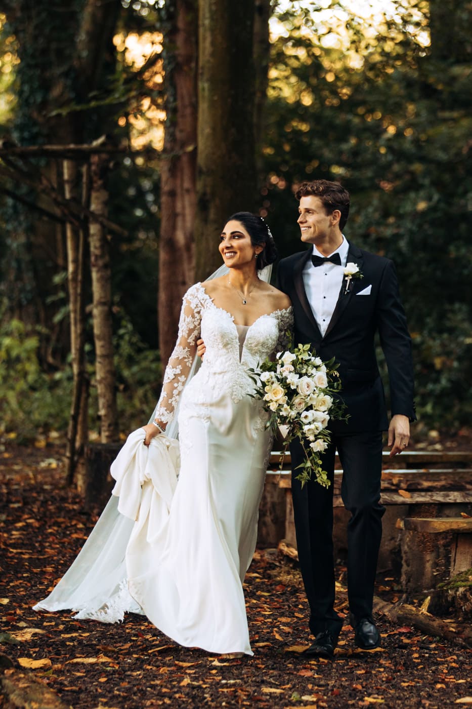 bride and groom at eshott hall wedding venue