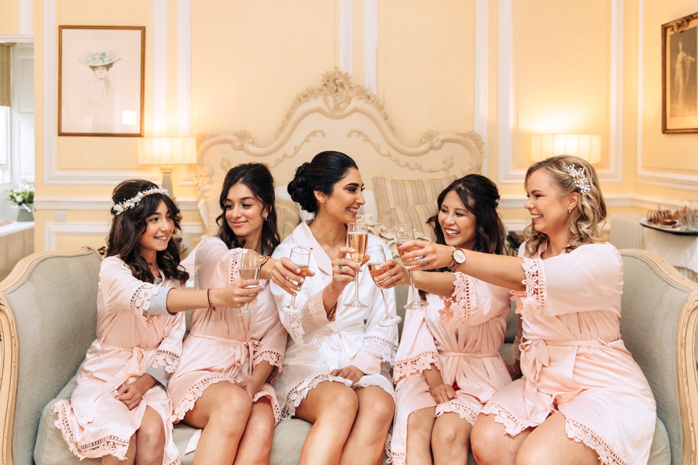 bridesmaids getting ready in the morning at eshott hall wedding photography
