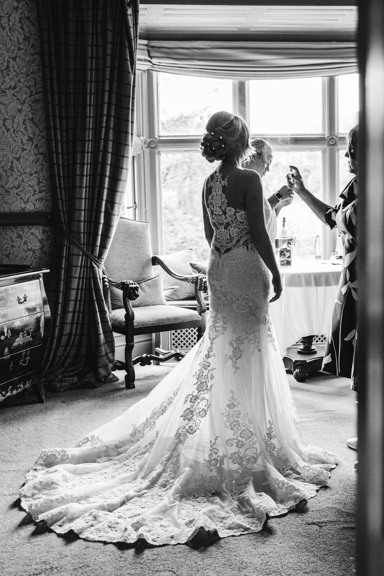 bride getting ready at mitton hall cheshire