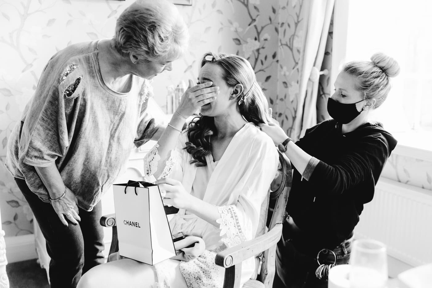 bride enjoying her wedding gift at eaves hall