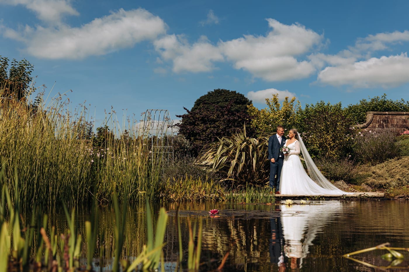 heaton house farm pond for bride and groom portraits