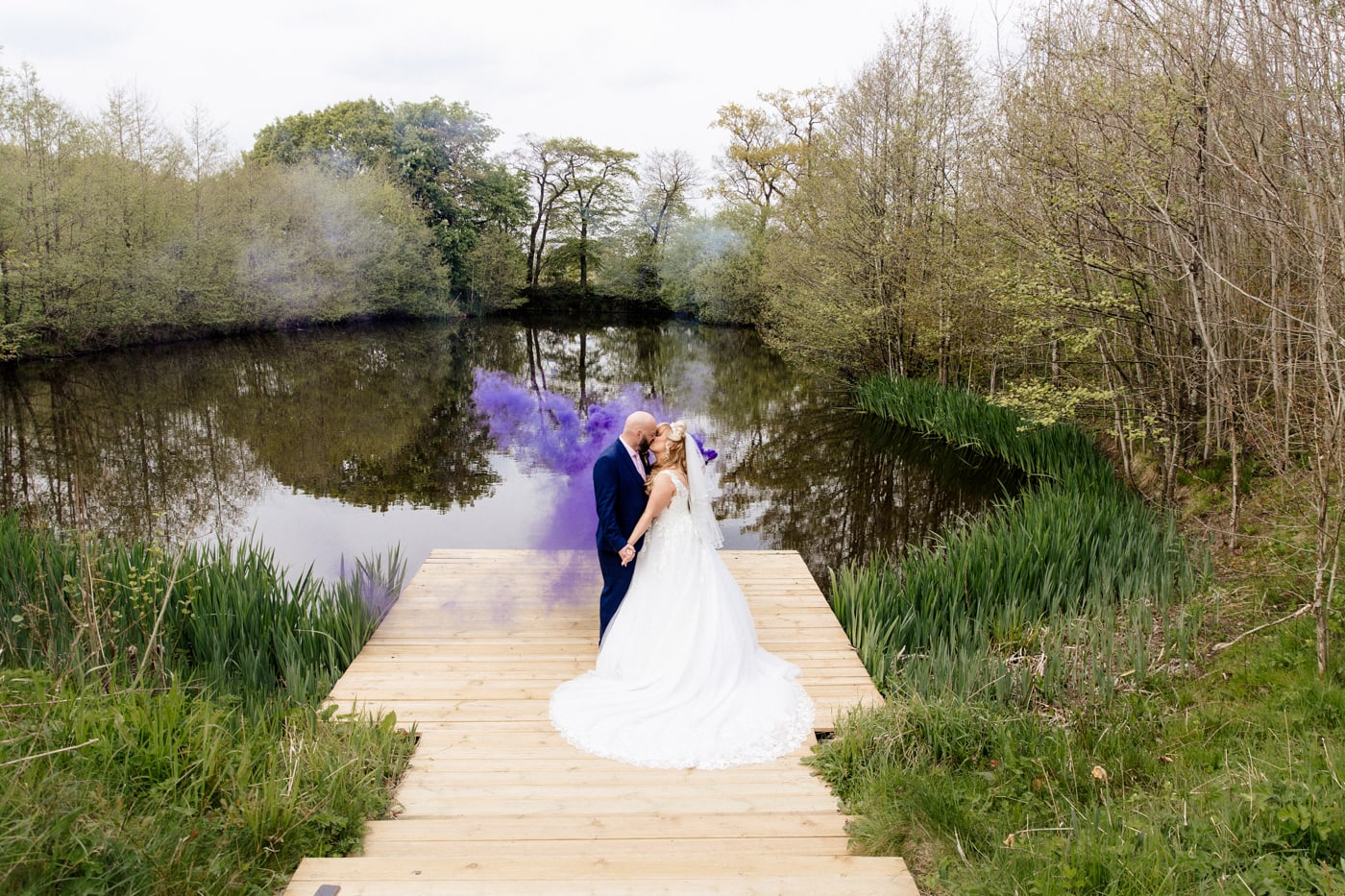 styal lodge portraits with a bride and groom at the lake