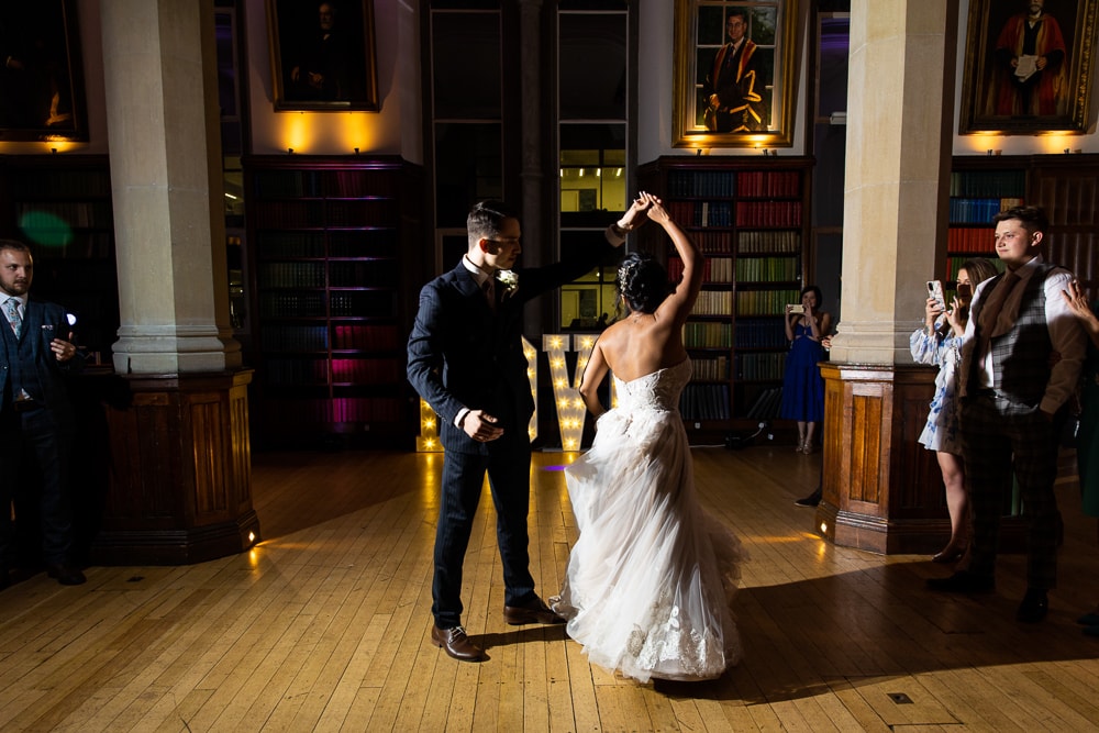 wedding celebration evening reception at the manchester university bistro building