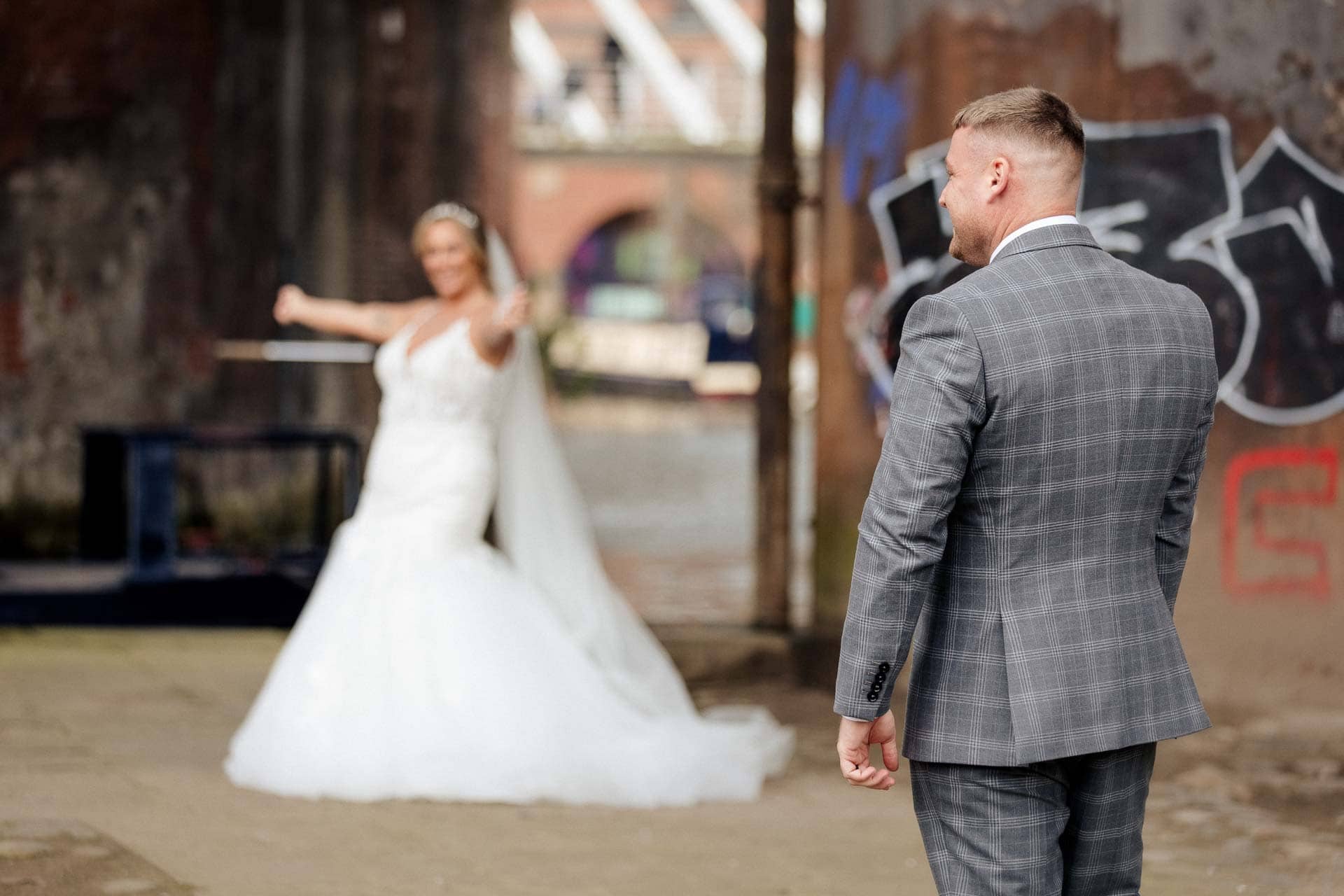bride and groom portraits at the castlefield rooms manchester