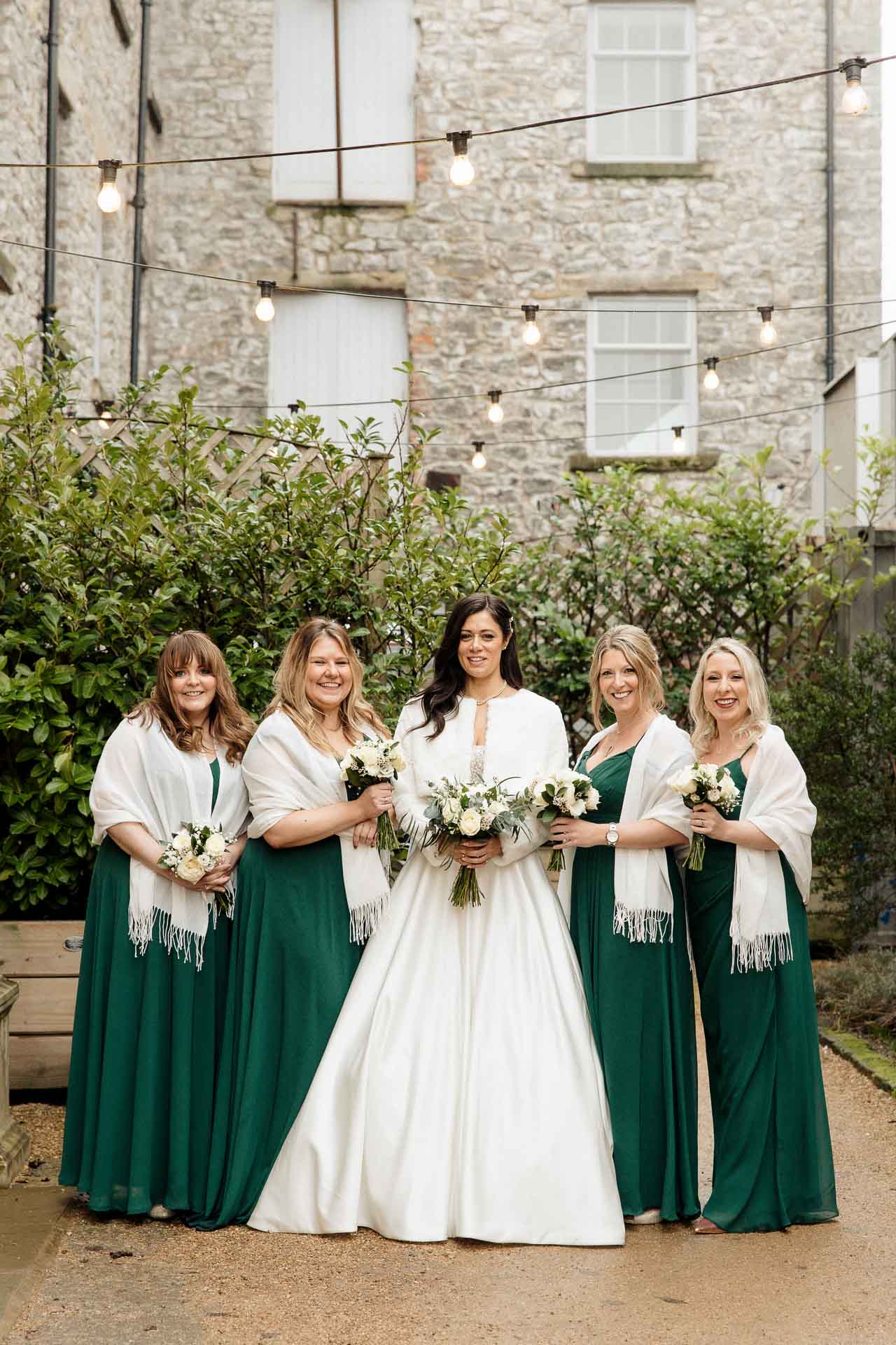 holmes mill bridesmaid group photos outside in december