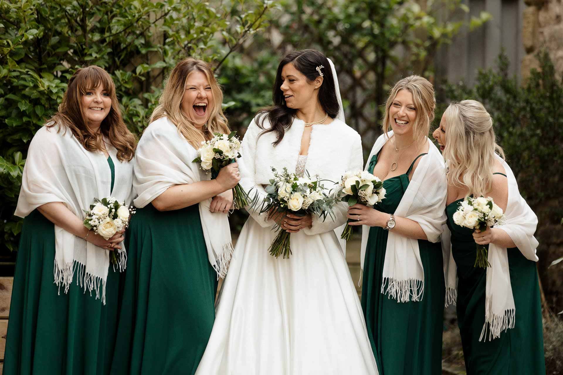 holmes mill bridesmaid group photos outside in december