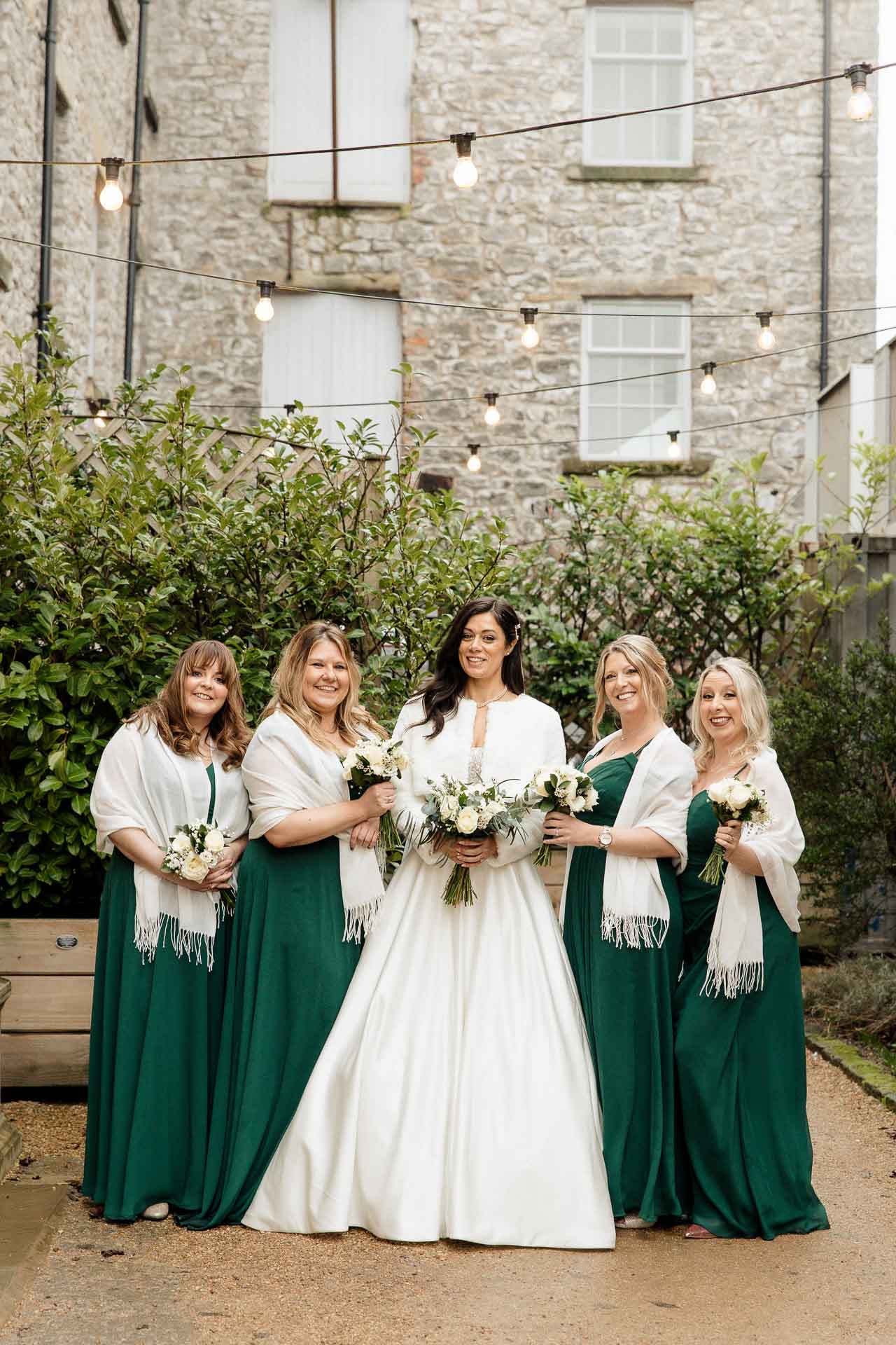 holmes mill bridesmaid group photos outside in december