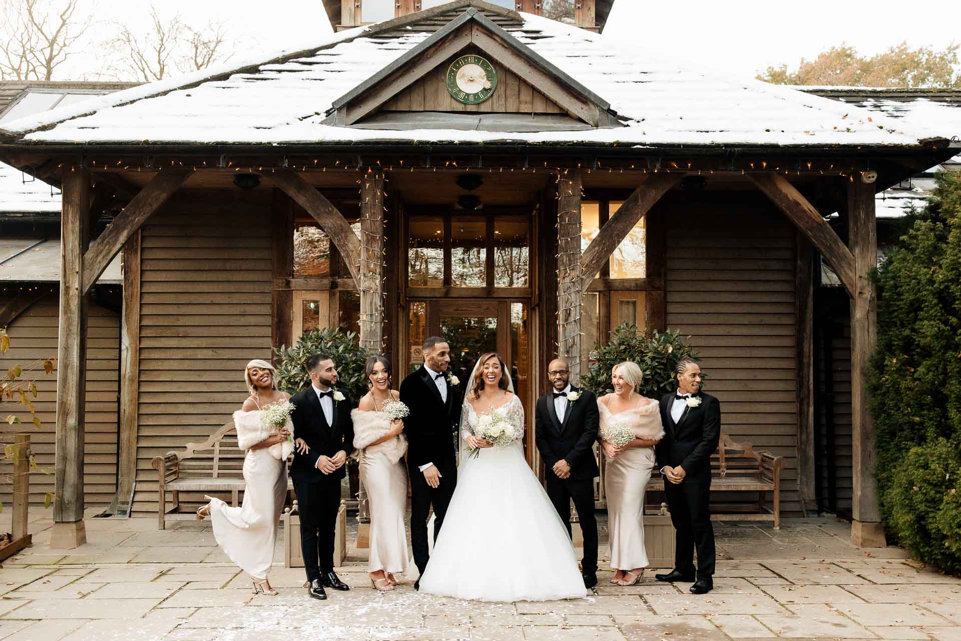 bride and groom portraits at the oak tree peover in the snow winter wedding