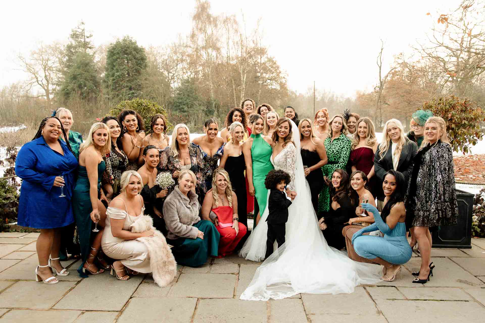 bride and groom portraits at the oak tree peover in the snow winter wedding