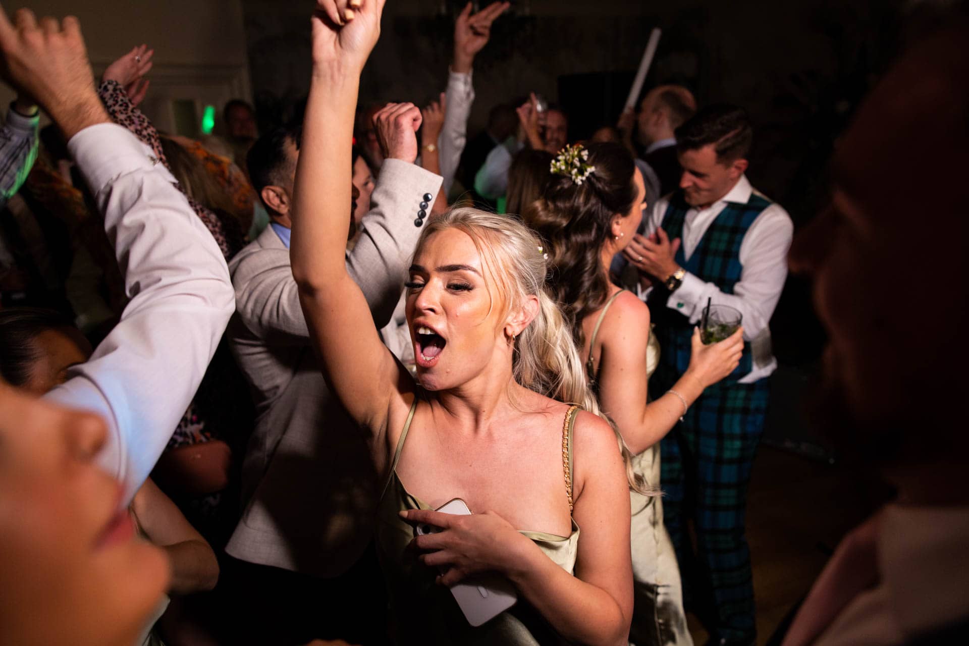 evening wedding reception photography at eaves hall