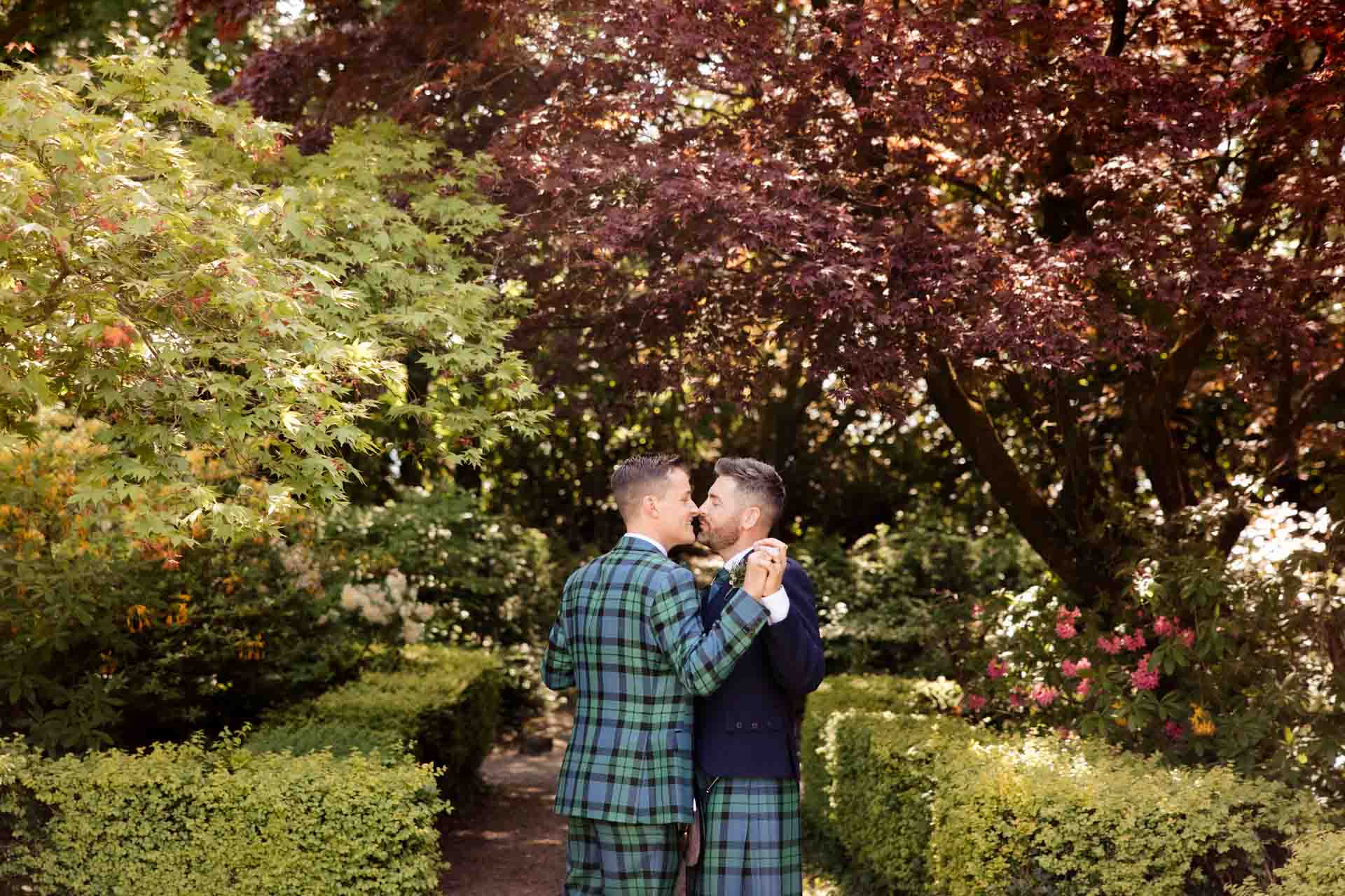couple in the grounds of eaves hall in lancashire