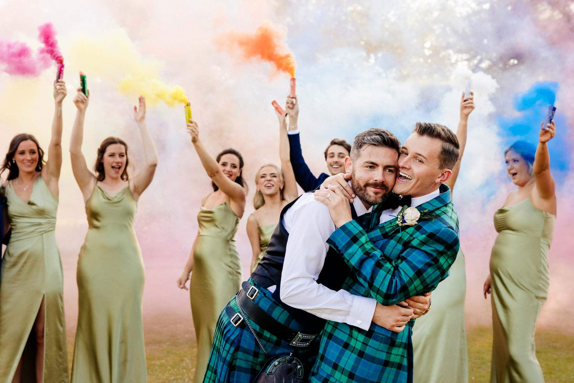 colourful smoke bombs used at eaves hall